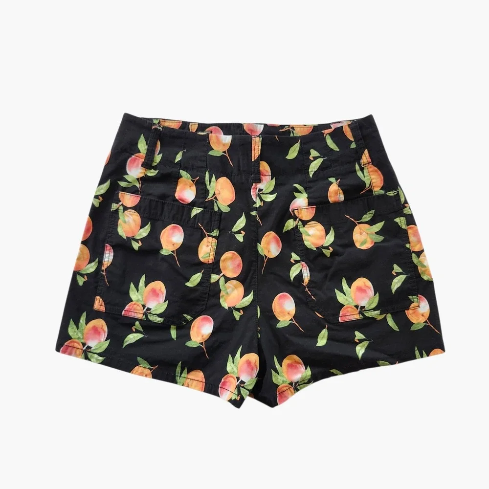 Maeve Anthropologie The Colette Peach Print Shorts Black High Rise Women's sz 31